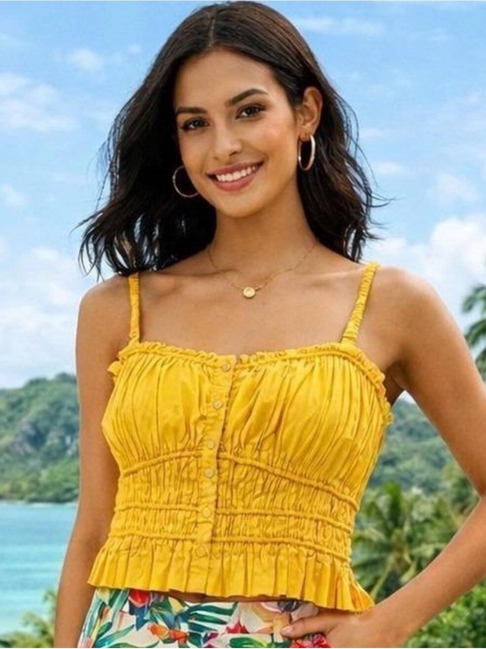 J Crew Smocked Ruched Crop Halter Top Warm Maize Yellow Sz L
